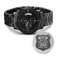 Engraved Watch We've Got Your Six (Charcoal Black) – Men's Watch